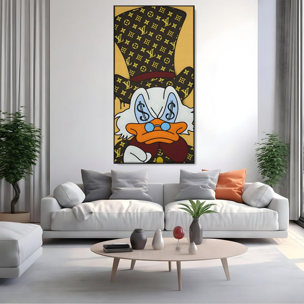 Tablou Canvas Premium, LuxCanva® A1551, Dollar Mr.Scrooge, Decorativ, Camera Copil, Rata, Bani, Vuitton, Desene, Cartoon, Living, Culori Vibrante