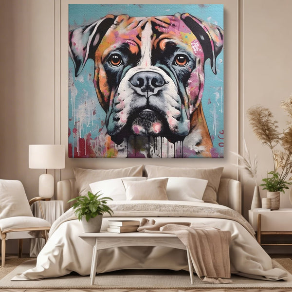 Tablou Canvas Premium LuxCanva® A1552, Boxer Dog , Decorativ, Dormitor, Caine, Animal, Multicolor, Living, Culori Vibrante