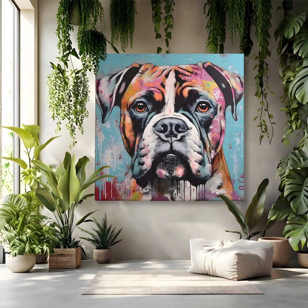 Tablou Canvas Premium LuxCanva® A1552, Boxer Dog , Decorativ, Dormitor, Caine, Animal, Multicolor, Living, Culori Vibrante