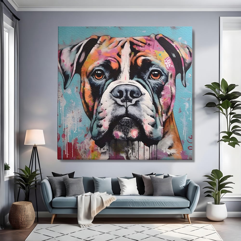 Tablou Canvas Premium LuxCanva® A1552, Boxer Dog , Decorativ, Dormitor, Caine, Animal, Multicolor, Living, Culori Vibrante