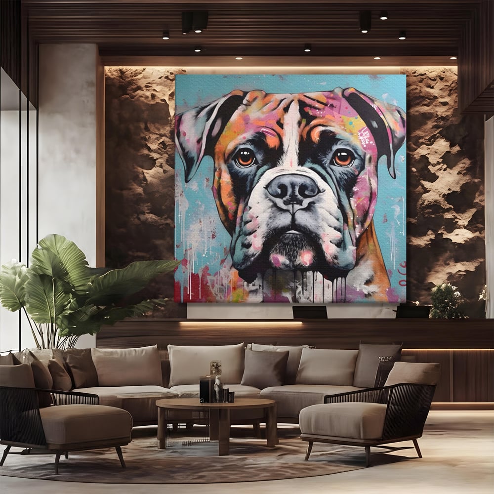 Tablou Canvas Premium LuxCanva® A1552, Boxer Dog , Decorativ, Dormitor, Caine, Animal, Multicolor, Living, Culori Vibrante