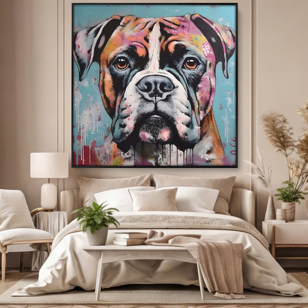 Tablou Canvas Premium LuxCanva® A1552, Boxer Dog , Decorativ, Dormitor, Caine, Animal, Multicolor, Living, Culori Vibrante