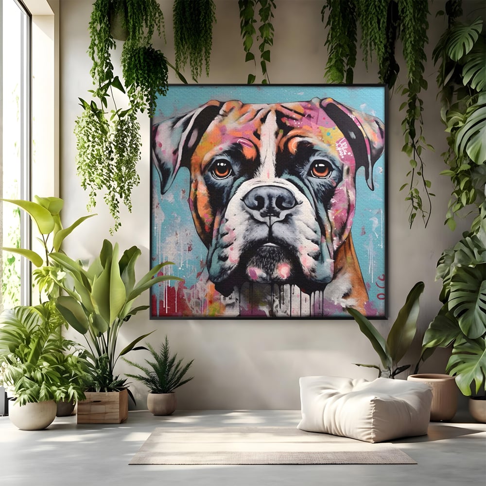 Tablou Canvas Premium LuxCanva® A1552, Boxer Dog , Decorativ, Dormitor, Caine, Animal, Multicolor, Living, Culori Vibrante