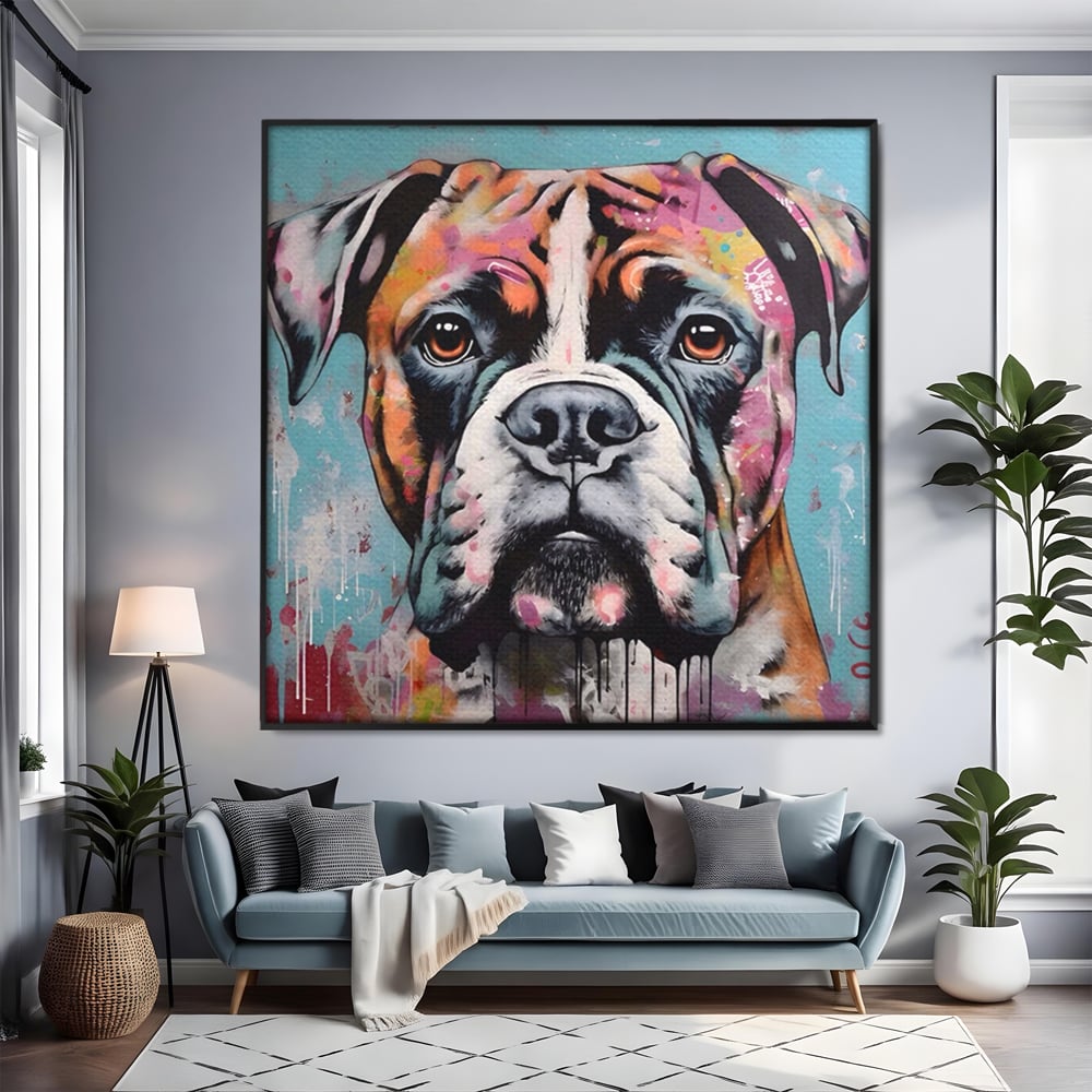 Tablou Canvas Premium LuxCanva® A1552, Boxer Dog , Decorativ, Dormitor, Caine, Animal, Multicolor, Living, Culori Vibrante