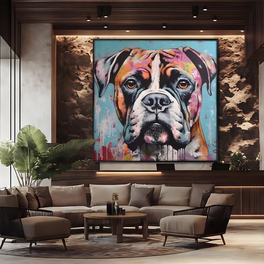 Tablou Canvas Premium LuxCanva® A1552, Boxer Dog , Decorativ, Dormitor, Caine, Animal, Multicolor, Living, Culori Vibrante