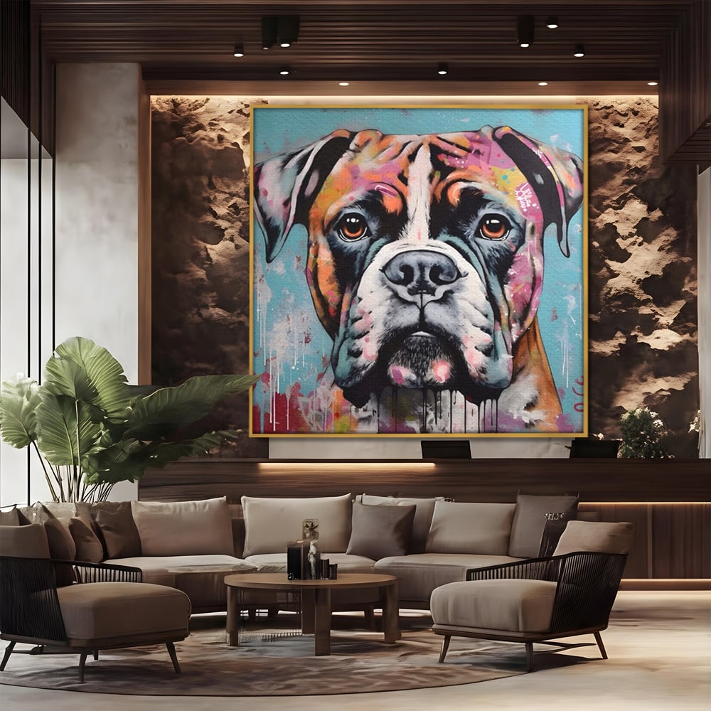 Tablou Canvas Premium LuxCanva® A1552, Boxer Dog , Decorativ, Dormitor, Caine, Animal, Multicolor, Living, Culori Vibrante