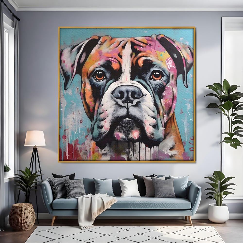 Tablou Canvas Premium LuxCanva® A1552, Boxer Dog , Decorativ, Dormitor, Caine, Animal, Multicolor, Living, Culori Vibrante