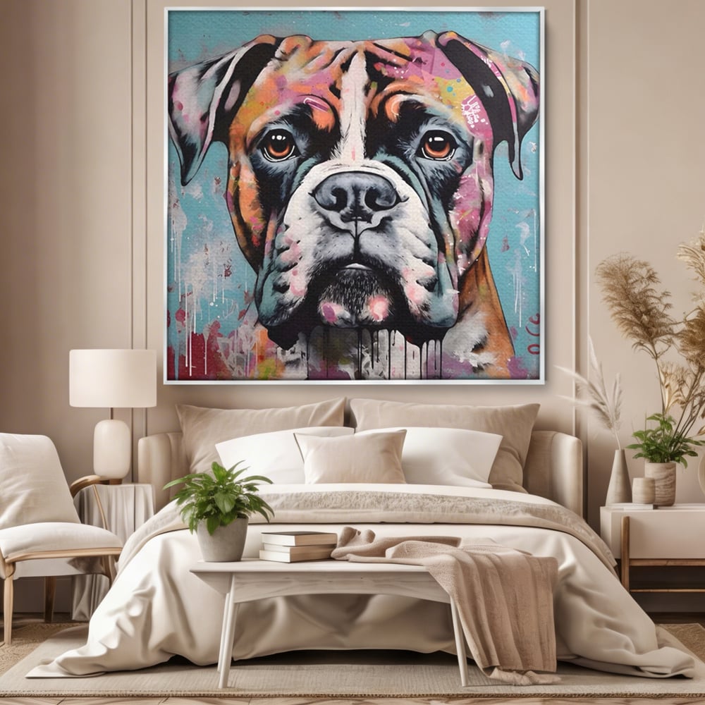 Tablou Canvas Premium LuxCanva® A1552, Boxer Dog , Decorativ, Dormitor, Caine, Animal, Multicolor, Living, Culori Vibrante