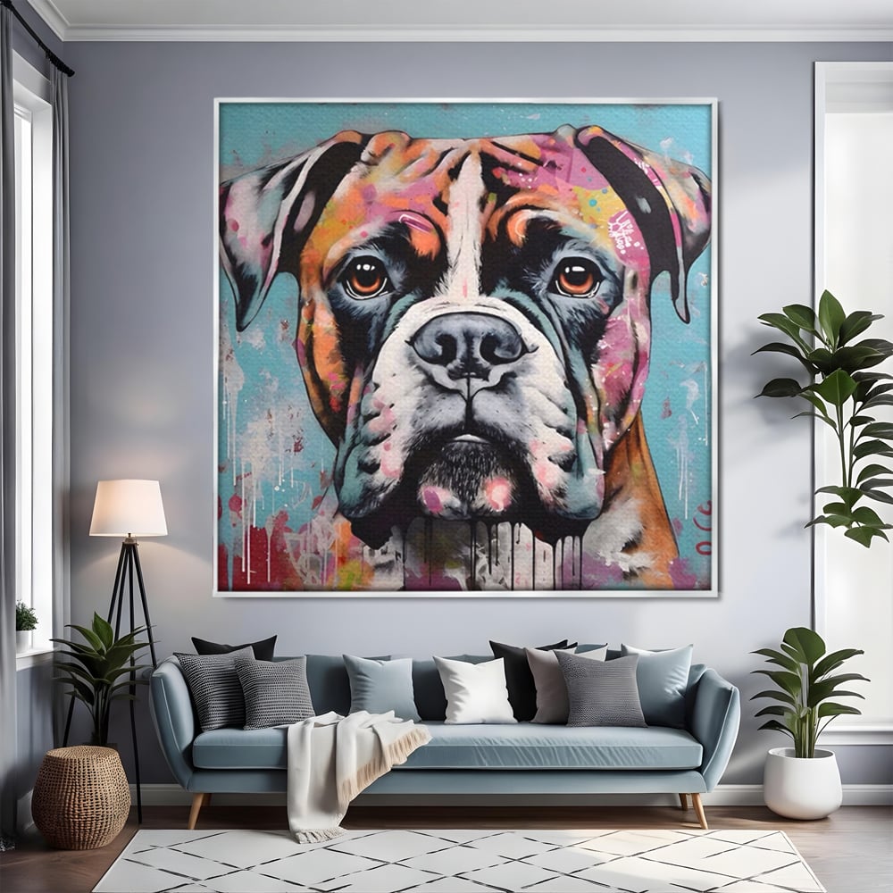Tablou Canvas Premium LuxCanva® A1552, Boxer Dog , Decorativ, Dormitor, Caine, Animal, Multicolor, Living, Culori Vibrante
