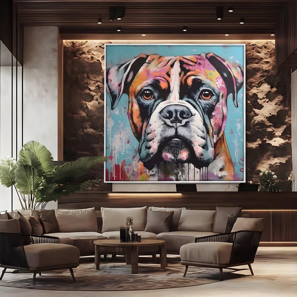 Tablou Canvas Premium LuxCanva® A1552, Boxer Dog , Decorativ, Dormitor, Caine, Animal, Multicolor, Living, Culori Vibrante