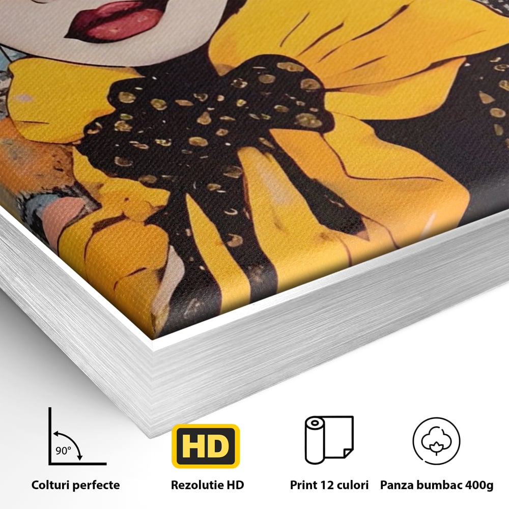 Tablou Canvas Premium LuxCanva® A1553, Fata Cu Esarfa ,  Decorativ, Dormitor, Ochelari De Soare, Cool, Moda, Living, Culori Vibrante