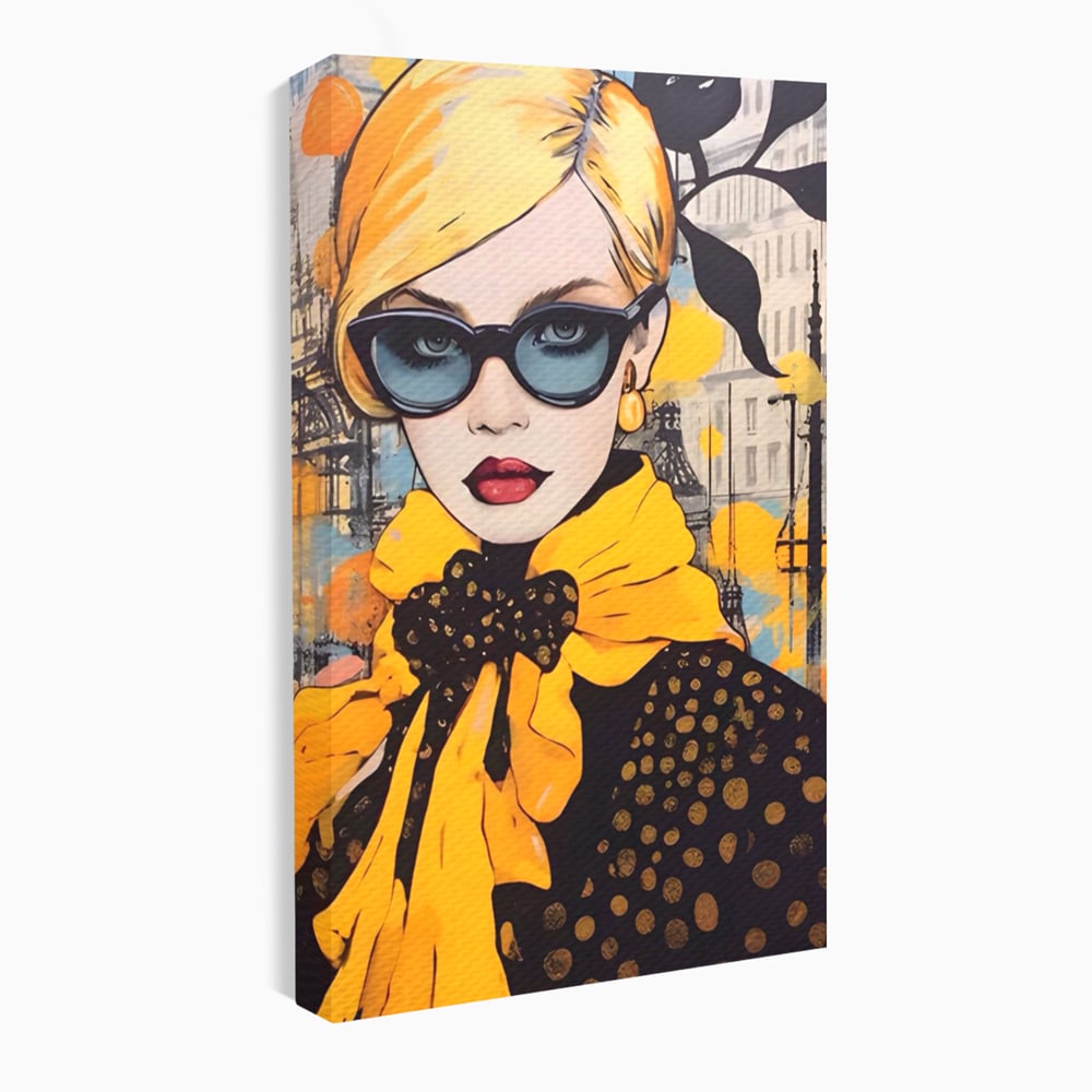 Tablou Canvas Premium LuxCanva® A1553, Fata Cu Esarfa ,  Decorativ, Dormitor, Ochelari De Soare, Cool, Moda, Living, Culori Vibrante