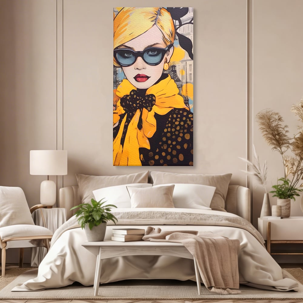 Tablou Canvas Premium LuxCanva® A1553, Fata Cu Esarfa ,  Decorativ, Dormitor, Ochelari De Soare, Cool, Moda, Living, Culori Vibrante