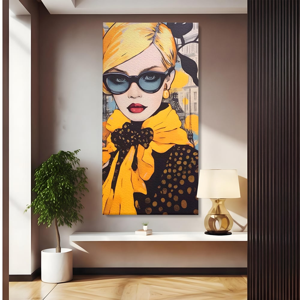 Tablou Canvas Premium LuxCanva® A1553, Fata Cu Esarfa ,  Decorativ, Dormitor, Ochelari De Soare, Cool, Moda, Living, Culori Vibrante