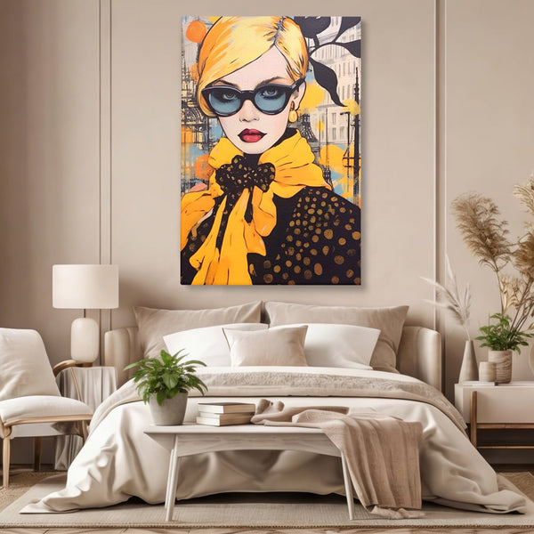 Tablou Canvas Premium LuxCanva® A1553, Fata Cu Esarfa ,  Decorativ, Dormitor, Ochelari De Soare, Cool, Moda, Living, Culori Vibrante