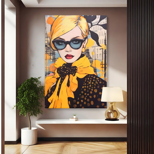 Tablou Canvas Premium LuxCanva® A1553, Fata Cu Esarfa ,  Decorativ, Dormitor, Ochelari De Soare, Cool, Moda, Living, Culori Vibrante