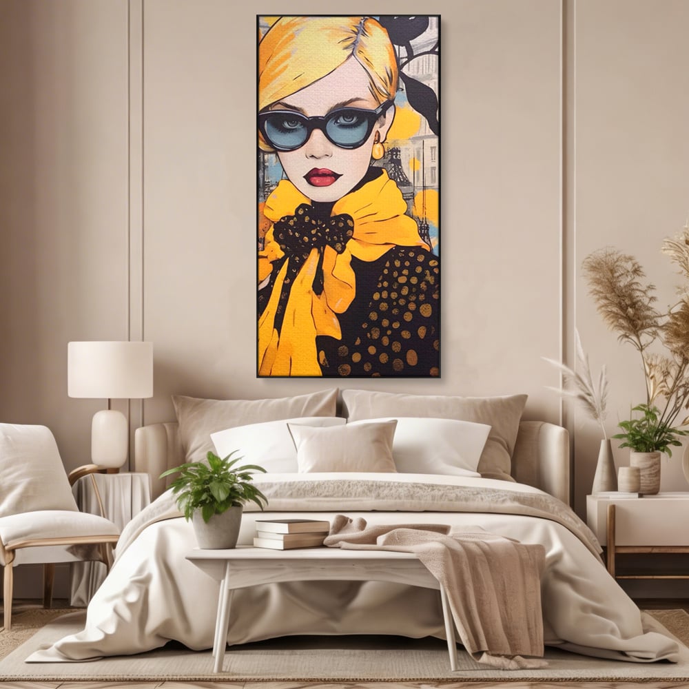 Tablou Canvas Premium LuxCanva® A1553, Fata Cu Esarfa ,  Decorativ, Dormitor, Ochelari De Soare, Cool, Moda, Living, Culori Vibrante