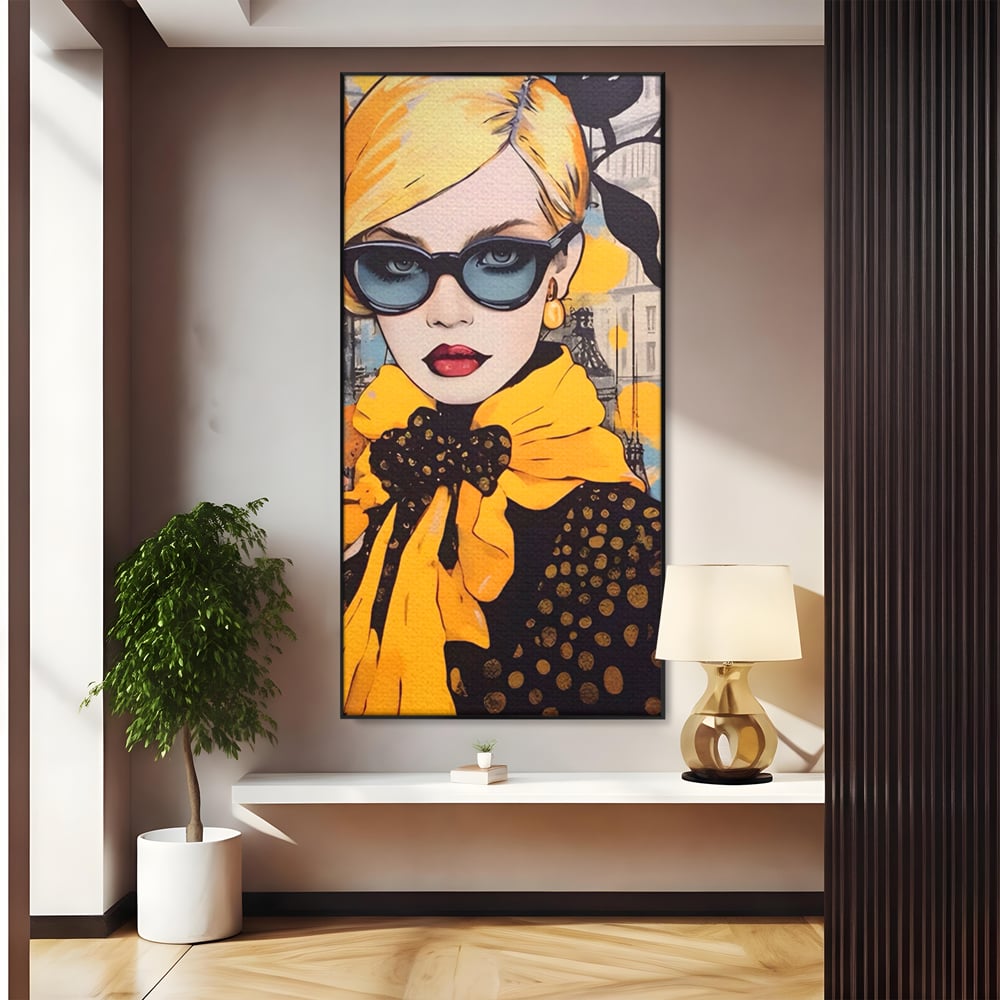 Tablou Canvas Premium LuxCanva® A1553, Fata Cu Esarfa ,  Decorativ, Dormitor, Ochelari De Soare, Cool, Moda, Living, Culori Vibrante