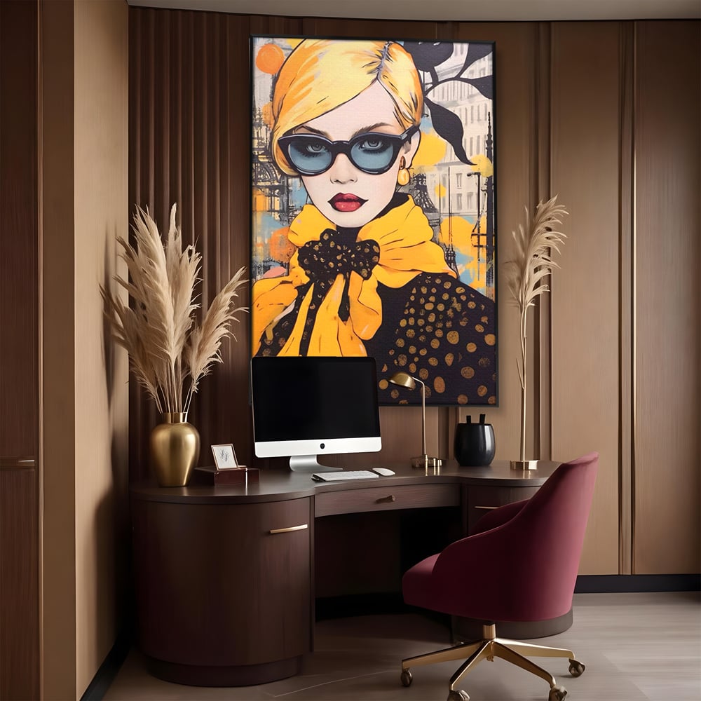 Tablou Canvas Premium LuxCanva® A1553, Fata Cu Esarfa ,  Decorativ, Dormitor, Ochelari De Soare, Cool, Moda, Living, Culori Vibrante
