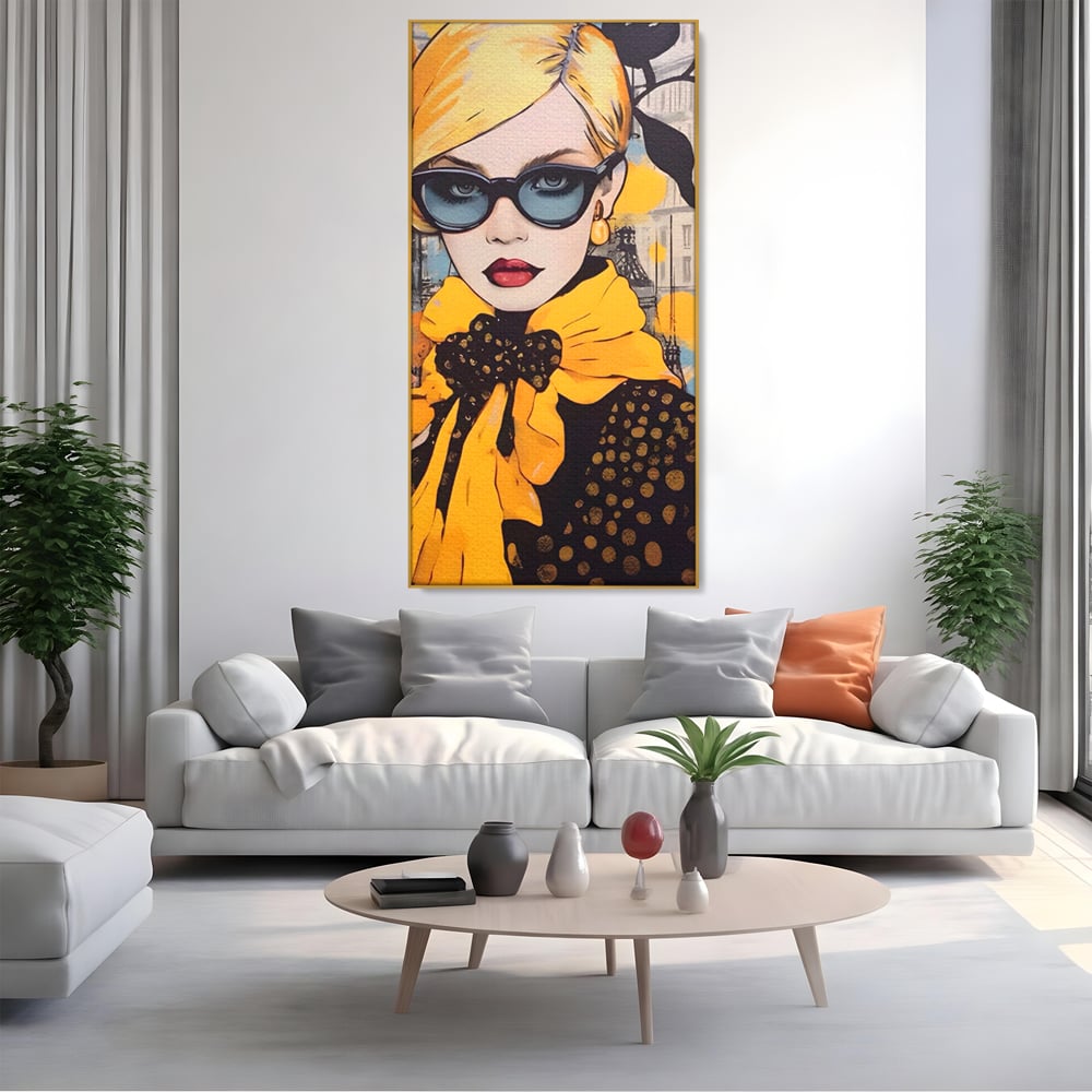 Tablou Canvas Premium LuxCanva® A1553, Fata Cu Esarfa ,  Decorativ, Dormitor, Ochelari De Soare, Cool, Moda, Living, Culori Vibrante