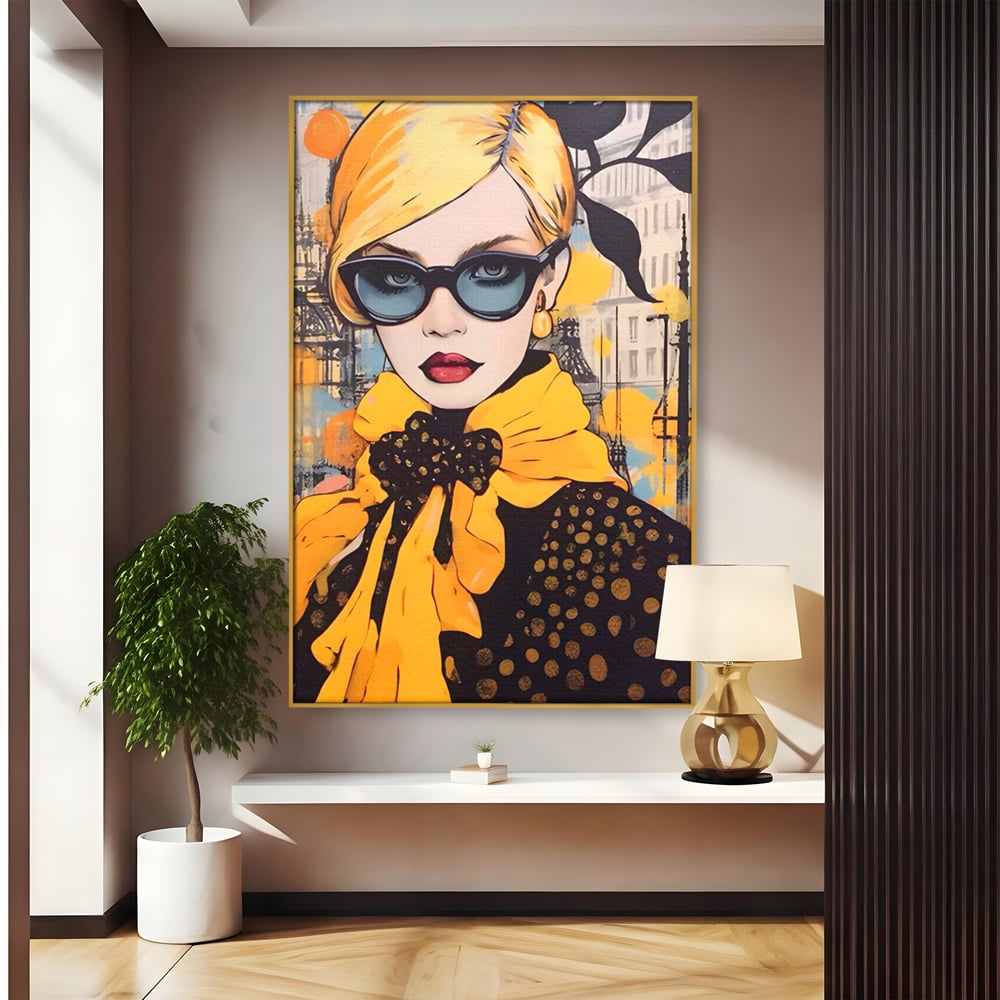 Tablou Canvas Premium LuxCanva® A1553, Fata Cu Esarfa ,  Decorativ, Dormitor, Ochelari De Soare, Cool, Moda, Living, Culori Vibrante