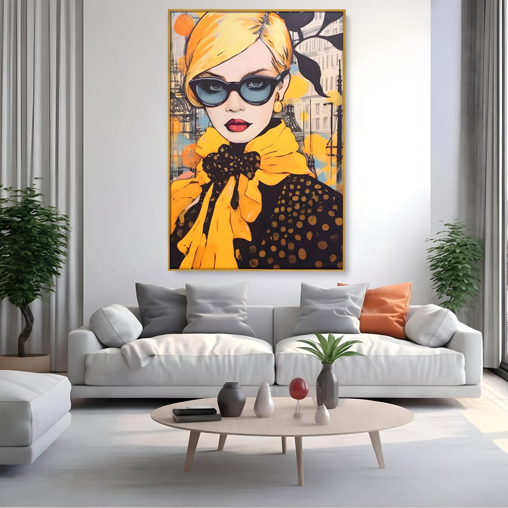 Tablou Canvas Premium LuxCanva® A1553, Fata Cu Esarfa ,  Decorativ, Dormitor, Ochelari De Soare, Cool, Moda, Living, Culori Vibrante