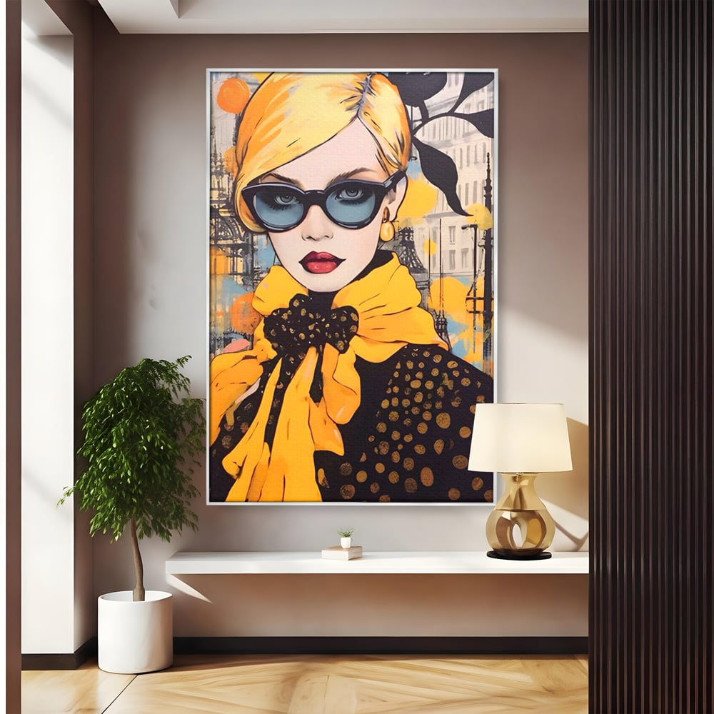 Tablou Canvas Premium LuxCanva® A1553, Fata Cu Esarfa ,  Decorativ, Dormitor, Ochelari De Soare, Cool, Moda, Living, Culori Vibrante