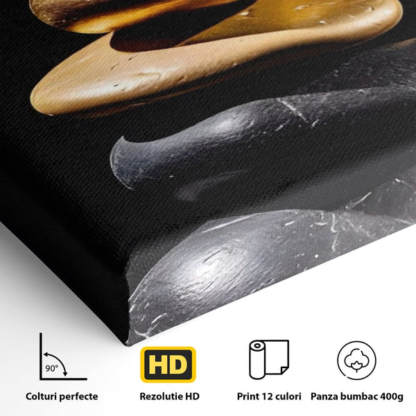 Tablou Canvas Premium LuxCanva® A1556, Echilibru , Salon, Terapie, Spa, Pietre, Auriu, Decorativ, Living, Culori Vibrante