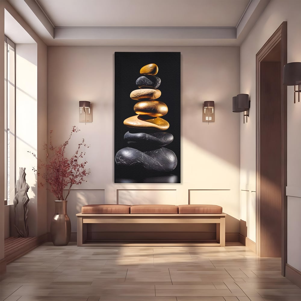 Tablou Canvas Premium LuxCanva® A1556, Echilibru , Salon, Terapie, Spa, Pietre, Auriu, Decorativ, Living, Culori Vibrante