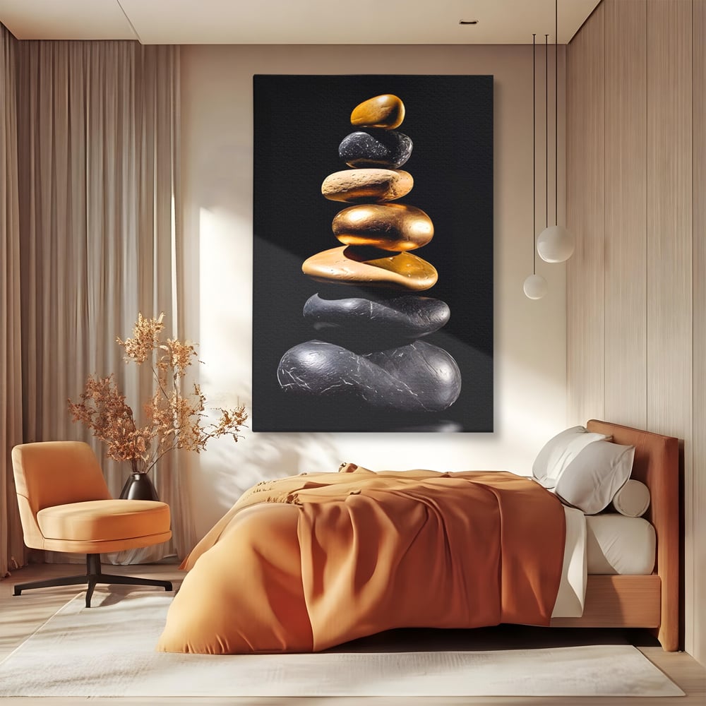 Tablou Canvas Premium LuxCanva® A1556, Echilibru , Salon, Terapie, Spa, Pietre, Auriu, Decorativ, Living, Culori Vibrante