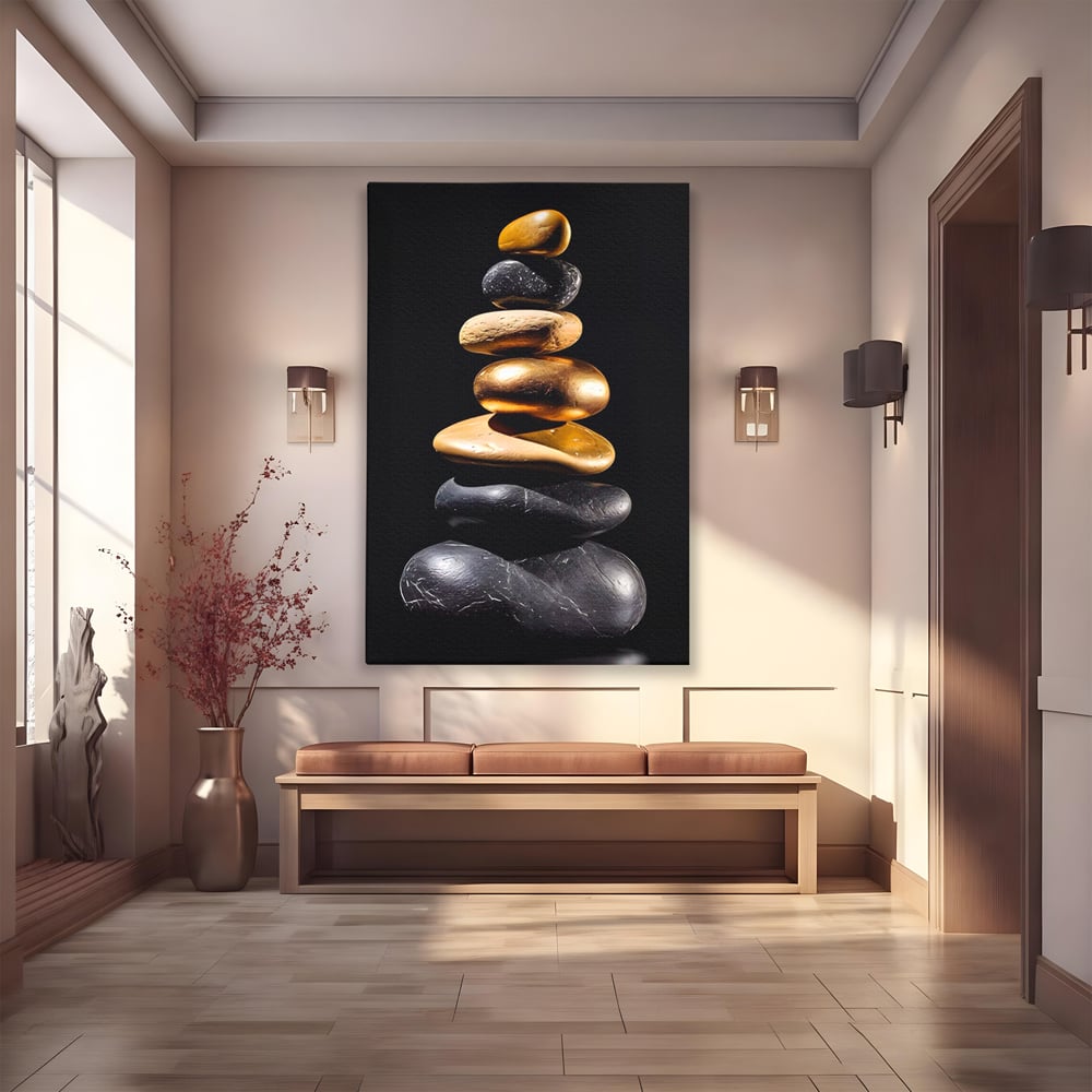 Tablou Canvas Premium LuxCanva® A1556, Echilibru , Salon, Terapie, Spa, Pietre, Auriu, Decorativ, Living, Culori Vibrante
