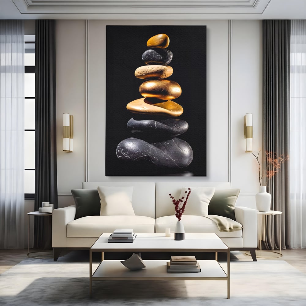 Tablou Canvas Premium LuxCanva® A1556, Echilibru , Salon, Terapie, Spa, Pietre, Auriu, Decorativ, Living, Culori Vibrante