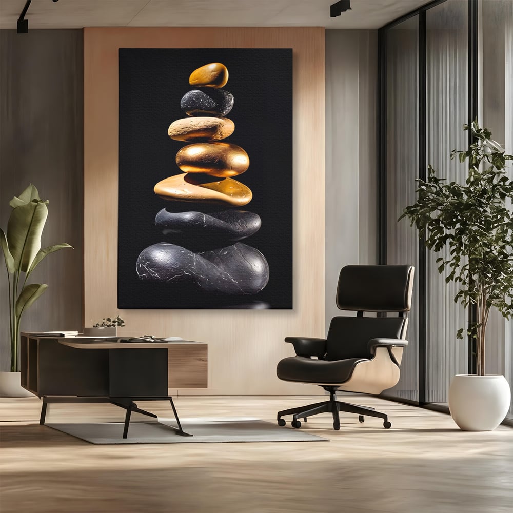 Tablou Canvas Premium LuxCanva® A1556, Echilibru , Salon, Terapie, Spa, Pietre, Auriu, Decorativ, Living, Culori Vibrante