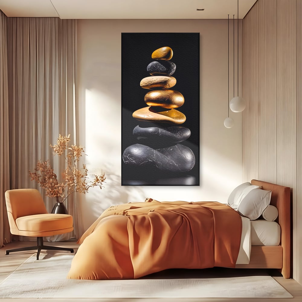 Tablou Canvas Premium LuxCanva® A1556, Echilibru , Salon, Terapie, Spa, Pietre, Auriu, Decorativ, Living, Culori Vibrante