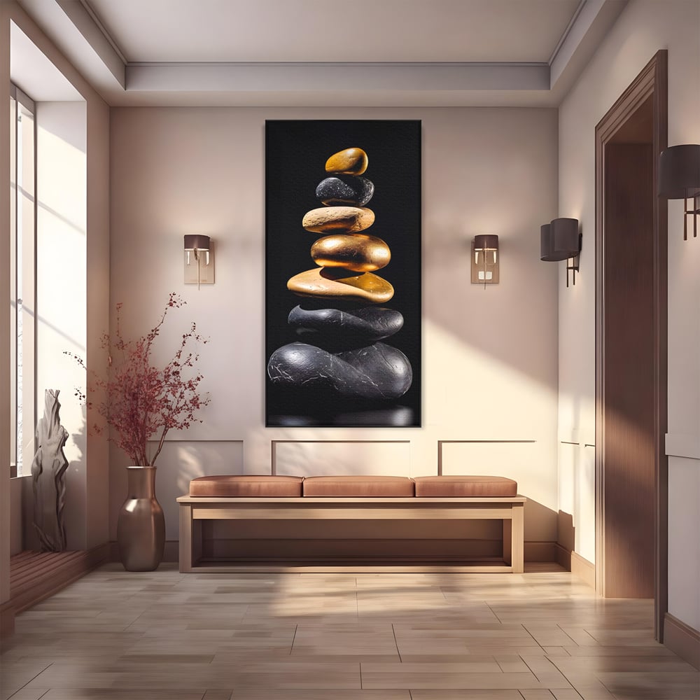 Tablou Canvas Premium LuxCanva® A1556, Echilibru , Salon, Terapie, Spa, Pietre, Auriu, Decorativ, Living, Culori Vibrante
