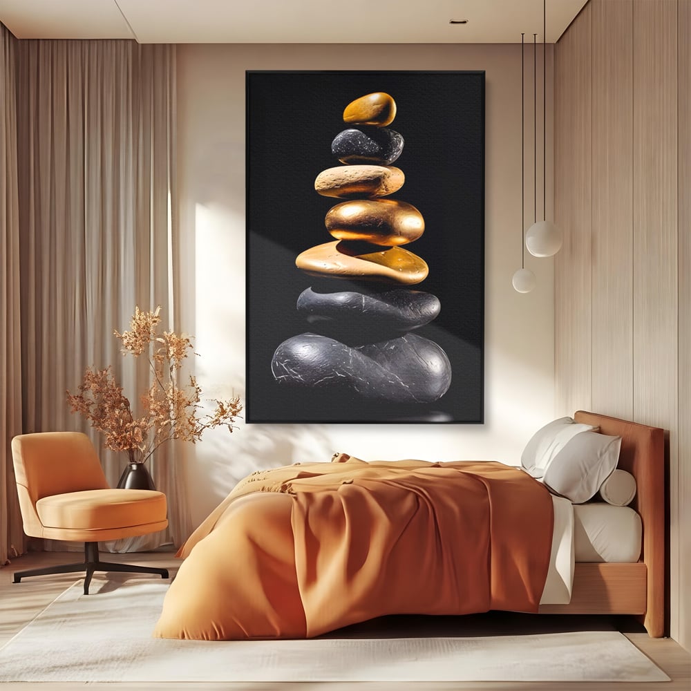 Tablou Canvas Premium LuxCanva® A1556, Echilibru , Salon, Terapie, Spa, Pietre, Auriu, Decorativ, Living, Culori Vibrante