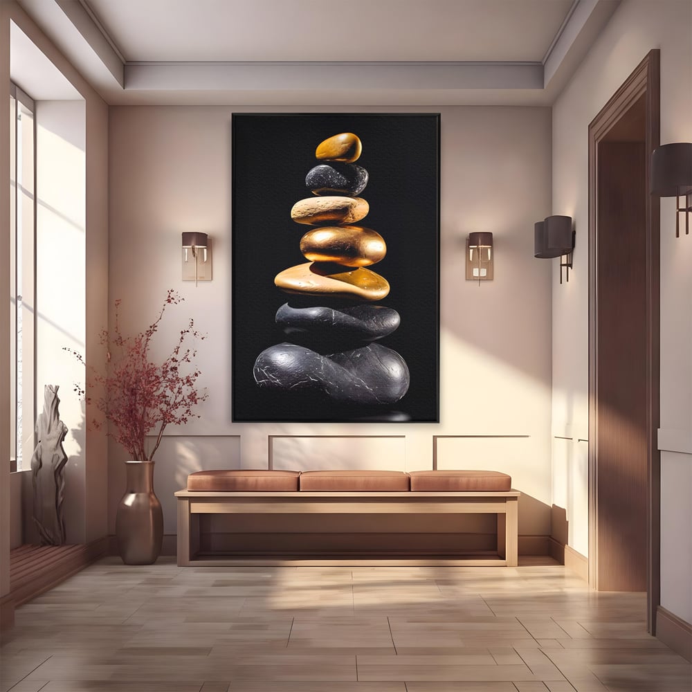 Tablou Canvas Premium LuxCanva® A1556, Echilibru , Salon, Terapie, Spa, Pietre, Auriu, Decorativ, Living, Culori Vibrante