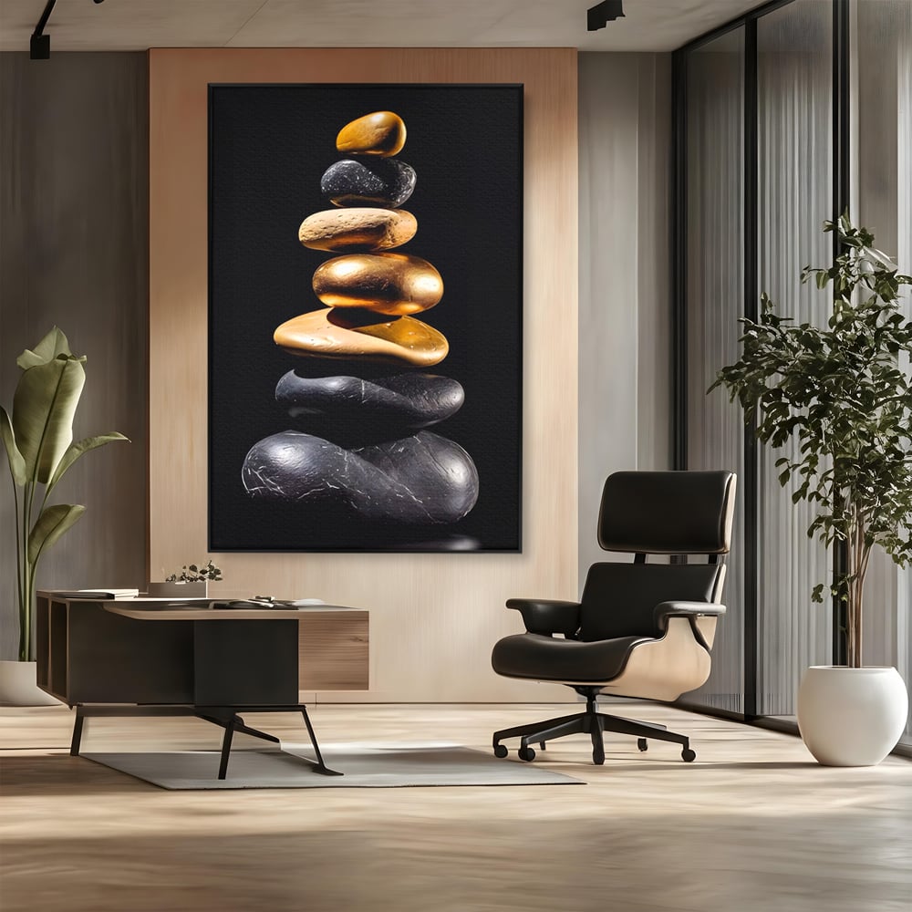 Tablou Canvas Premium LuxCanva® A1556, Echilibru , Salon, Terapie, Spa, Pietre, Auriu, Decorativ, Living, Culori Vibrante