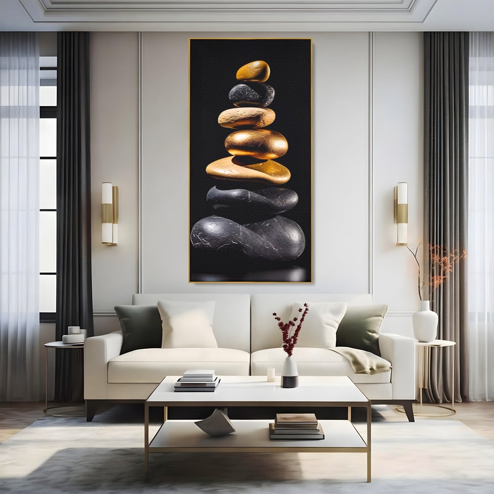Tablou Canvas Premium LuxCanva® A1556, Echilibru , Salon, Terapie, Spa, Pietre, Auriu, Decorativ, Living, Culori Vibrante