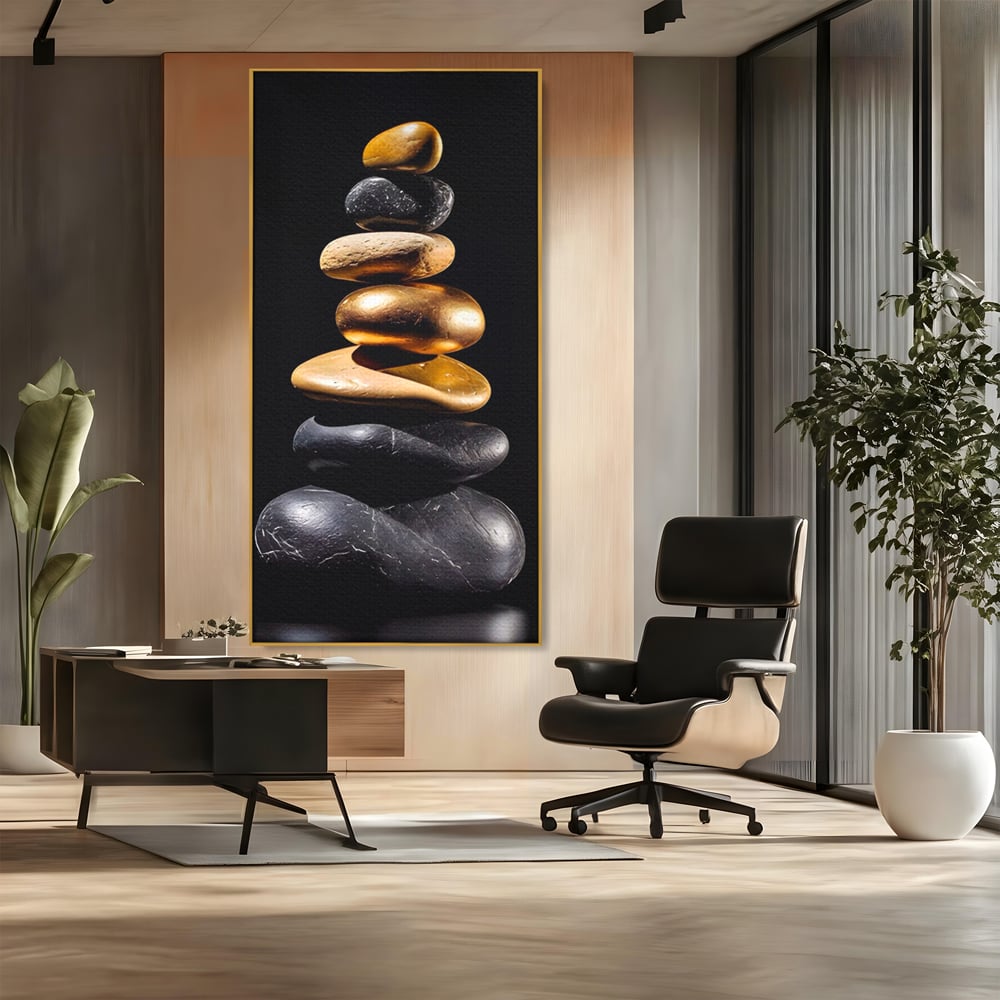Tablou Canvas Premium LuxCanva® A1556, Echilibru , Salon, Terapie, Spa, Pietre, Auriu, Decorativ, Living, Culori Vibrante