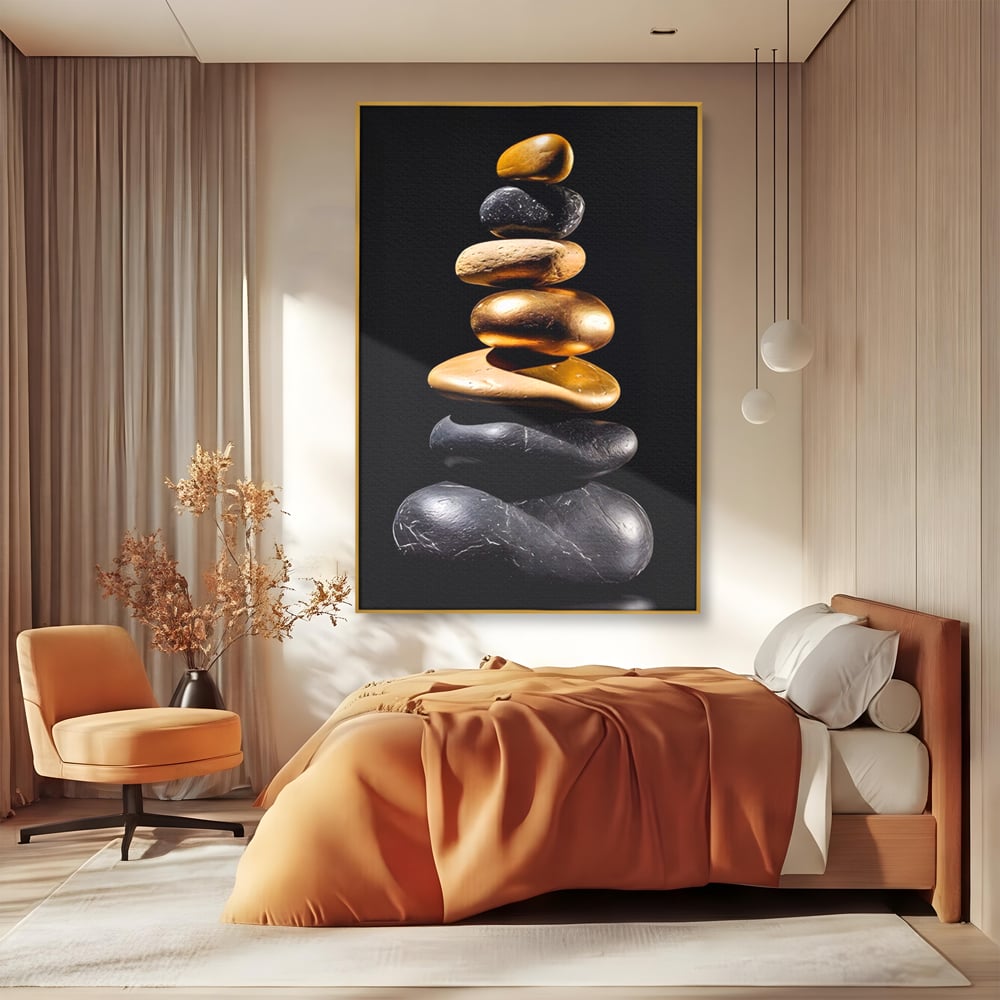 Tablou Canvas Premium LuxCanva® A1556, Echilibru , Salon, Terapie, Spa, Pietre, Auriu, Decorativ, Living, Culori Vibrante