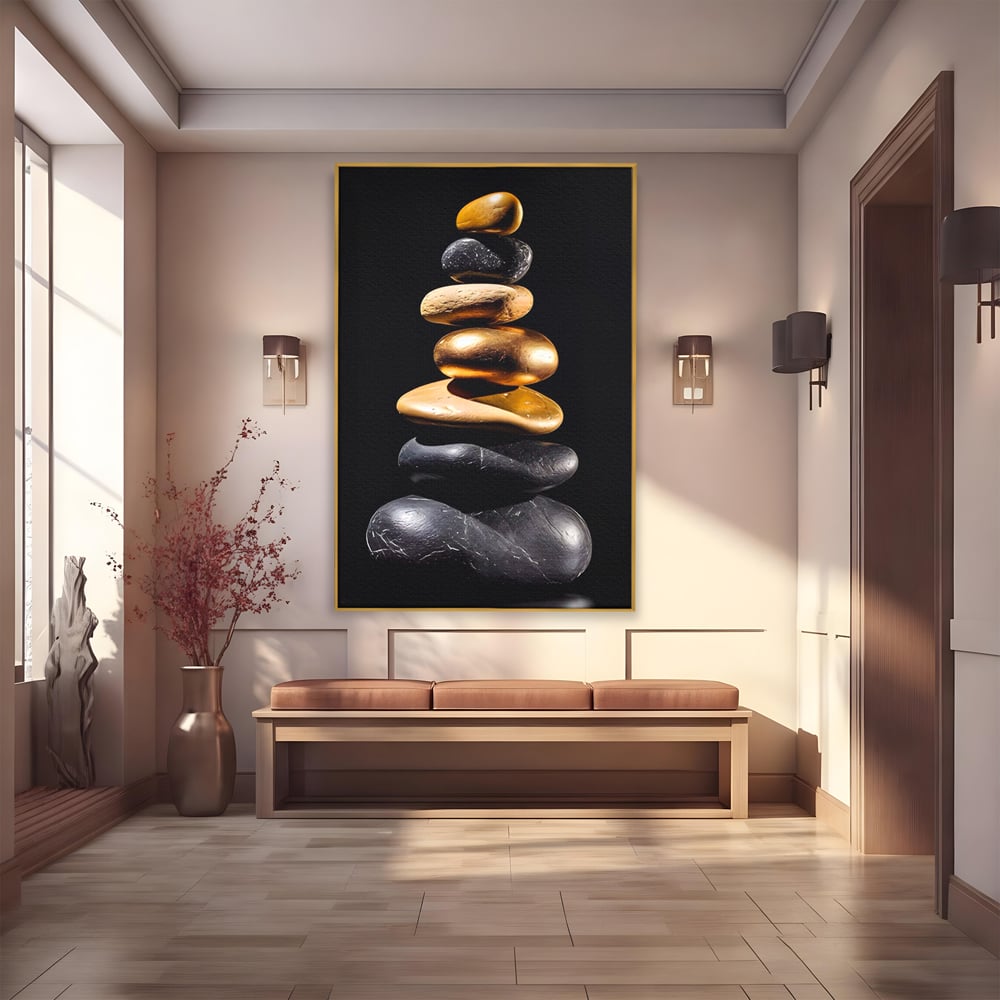 Tablou Canvas Premium LuxCanva® A1556, Echilibru , Salon, Terapie, Spa, Pietre, Auriu, Decorativ, Living, Culori Vibrante