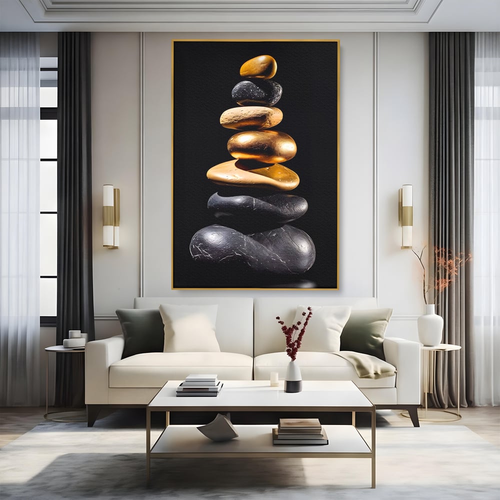 Tablou Canvas Premium LuxCanva® A1556, Echilibru , Salon, Terapie, Spa, Pietre, Auriu, Decorativ, Living, Culori Vibrante