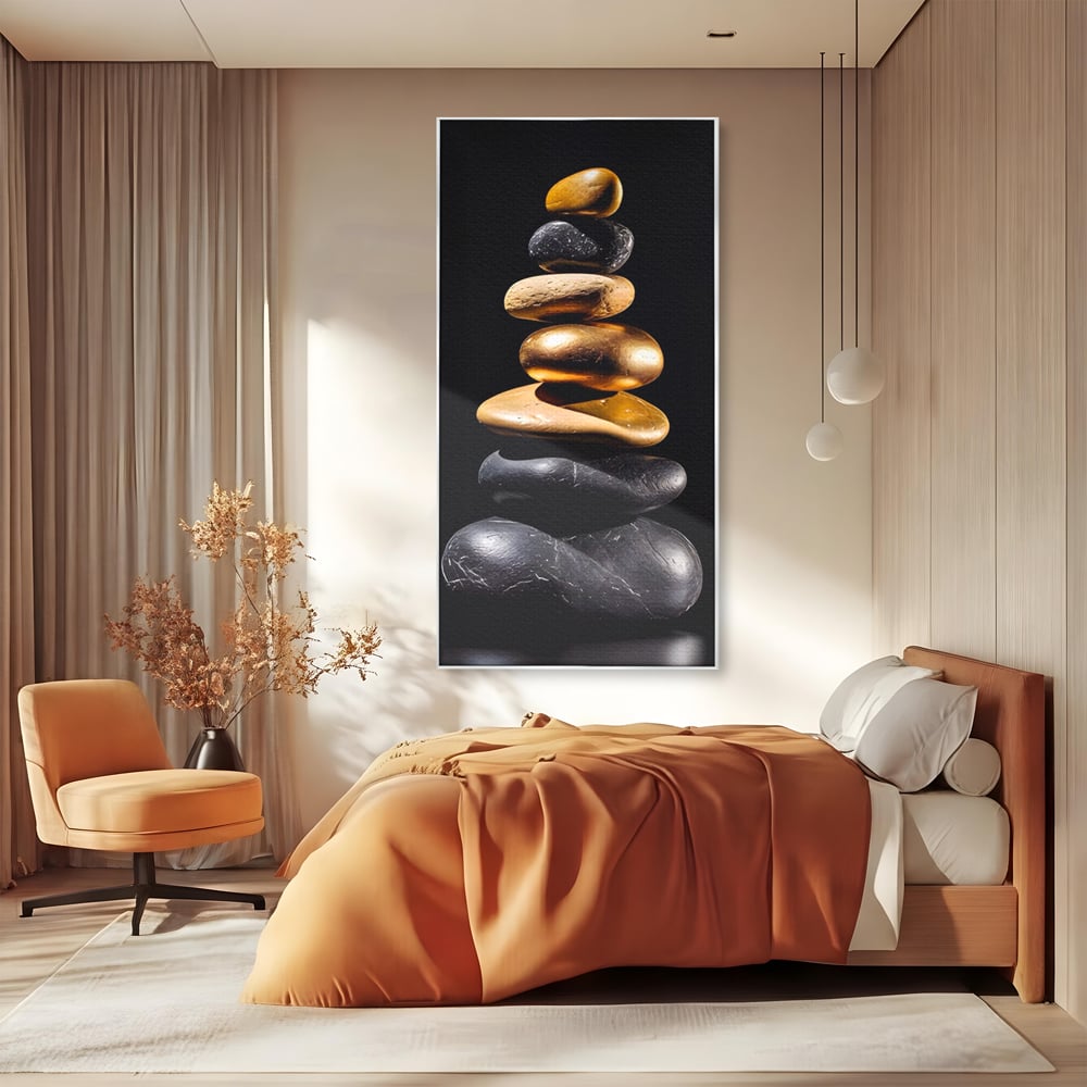 Tablou Canvas Premium LuxCanva® A1556, Echilibru , Salon, Terapie, Spa, Pietre, Auriu, Decorativ, Living, Culori Vibrante