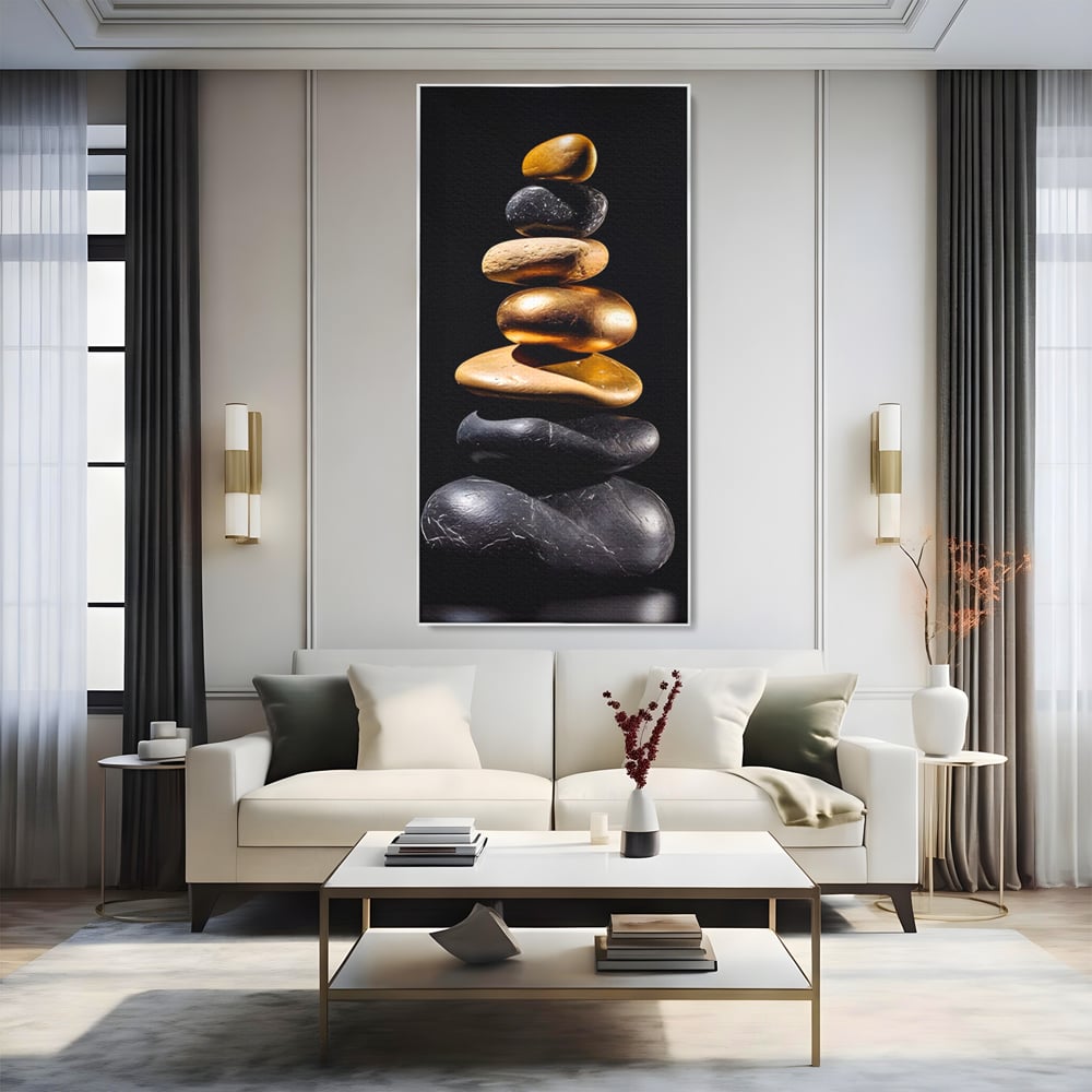 Tablou Canvas Premium LuxCanva® A1556, Echilibru , Salon, Terapie, Spa, Pietre, Auriu, Decorativ, Living, Culori Vibrante