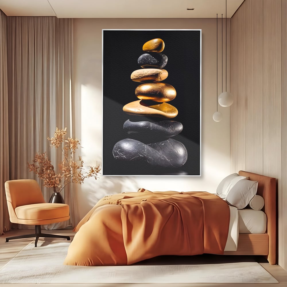 Tablou Canvas Premium LuxCanva® A1556, Echilibru , Salon, Terapie, Spa, Pietre, Auriu, Decorativ, Living, Culori Vibrante