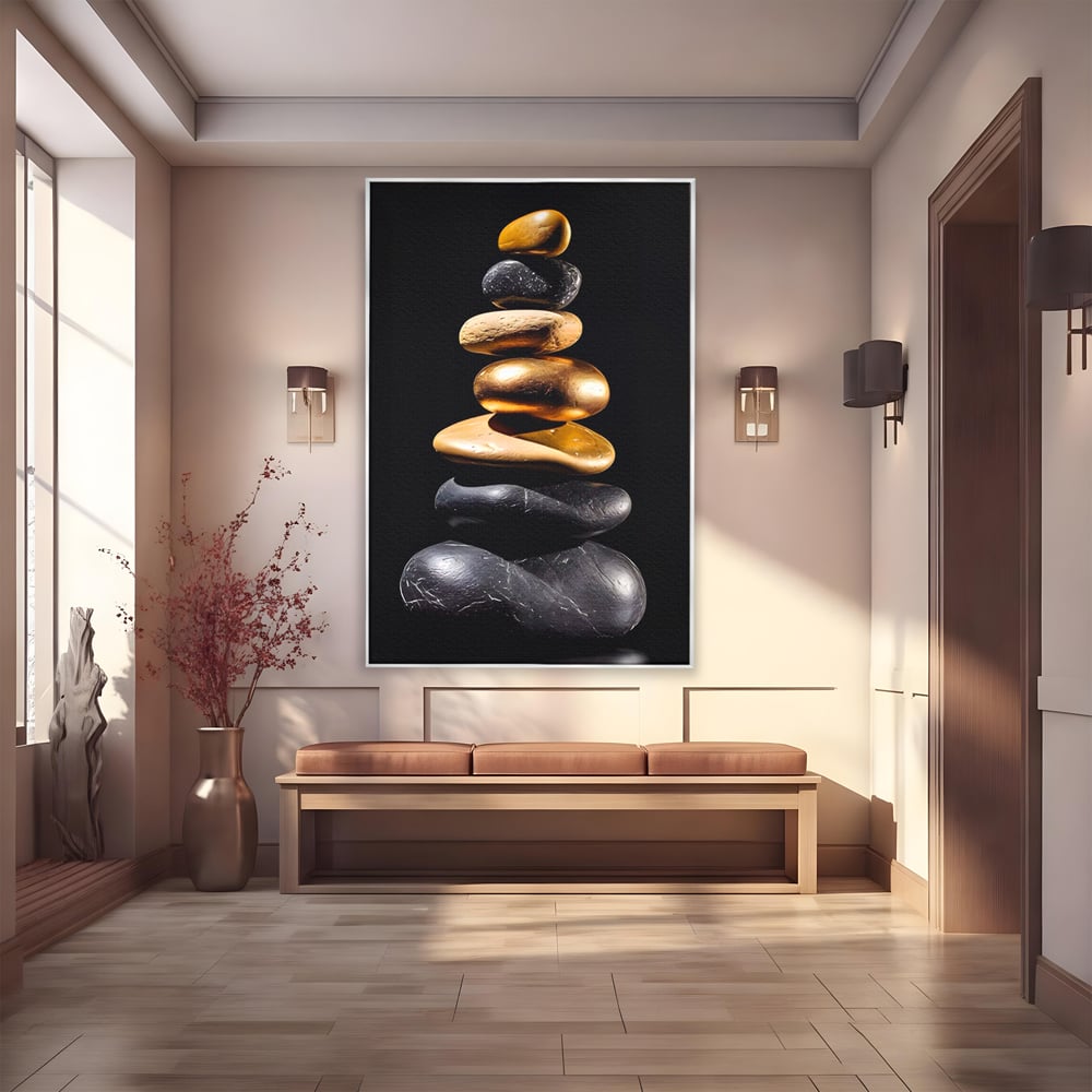 Tablou Canvas Premium LuxCanva® A1556, Echilibru , Salon, Terapie, Spa, Pietre, Auriu, Decorativ, Living, Culori Vibrante