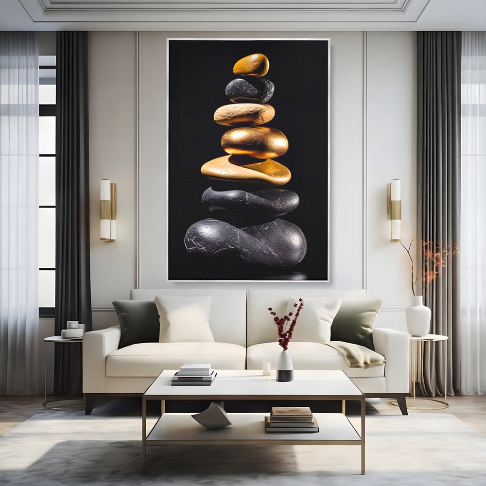 Tablou Canvas Premium LuxCanva® A1556, Echilibru , Salon, Terapie, Spa, Pietre, Auriu, Decorativ, Living, Culori Vibrante