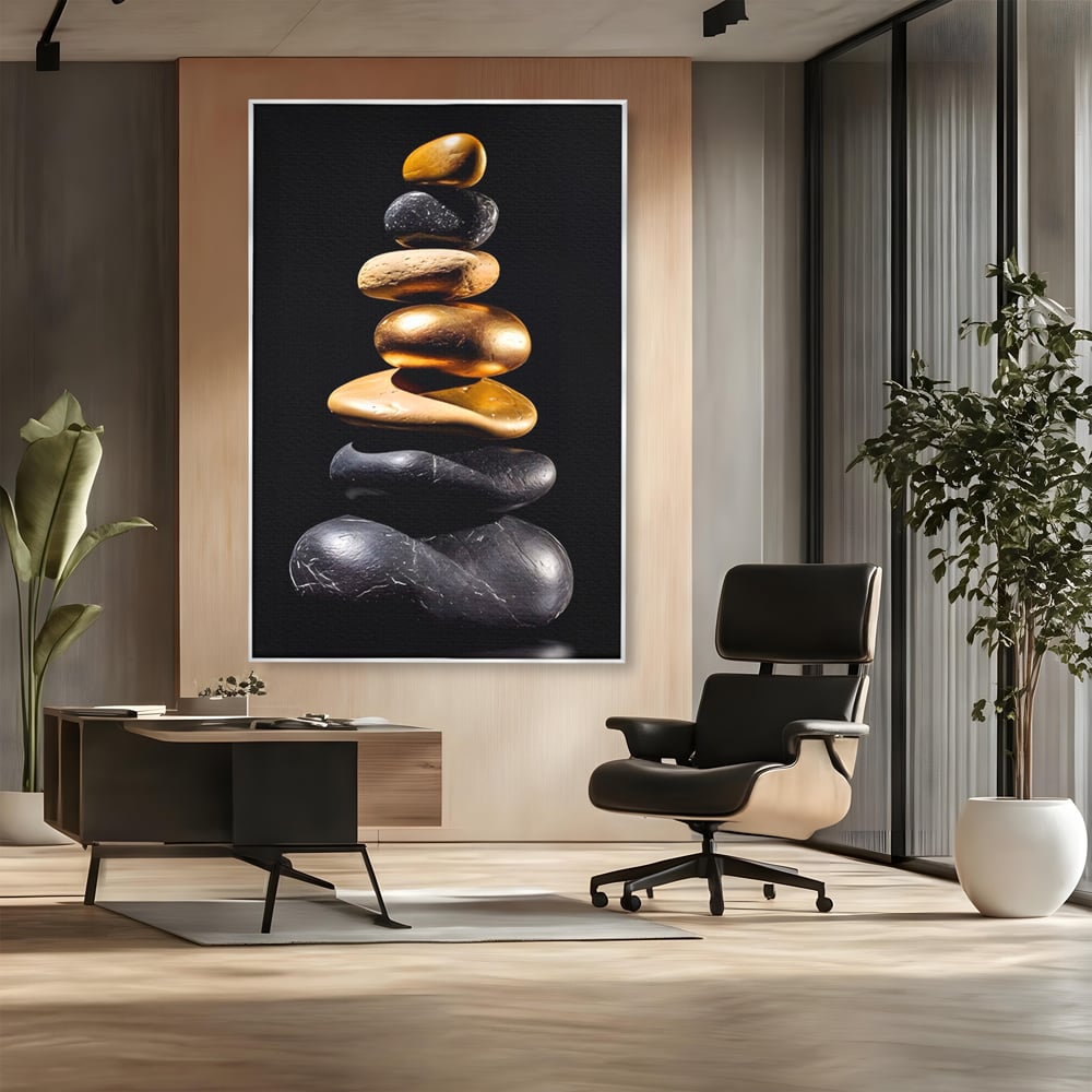 Tablou Canvas Premium LuxCanva® A1556, Echilibru , Salon, Terapie, Spa, Pietre, Auriu, Decorativ, Living, Culori Vibrante