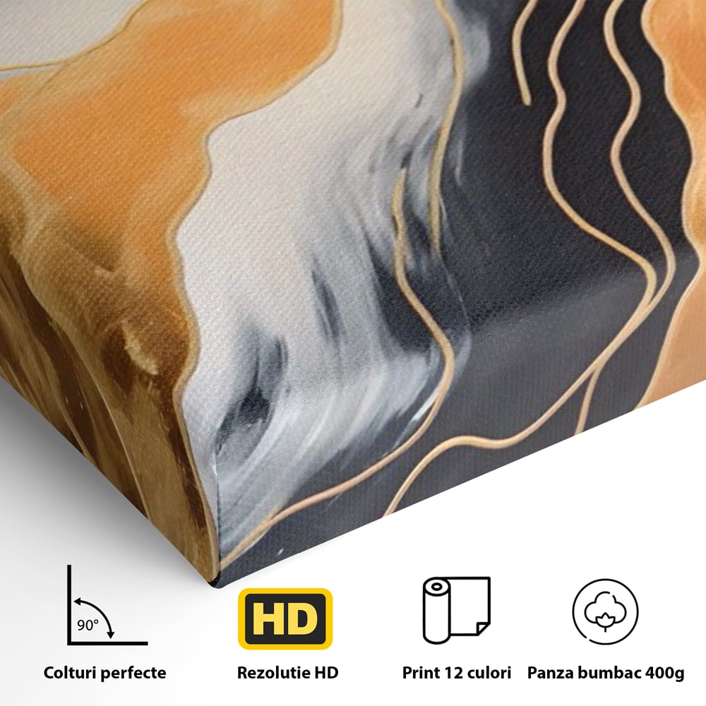 Tablou Canvas Premium LuxCanva® A1559, Valurile , Decorativ, Abstract, Auriu, Living, Culori Vibrante